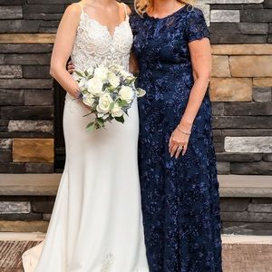 Alex Evenings Navy Blue Rosette A-Line Gown
